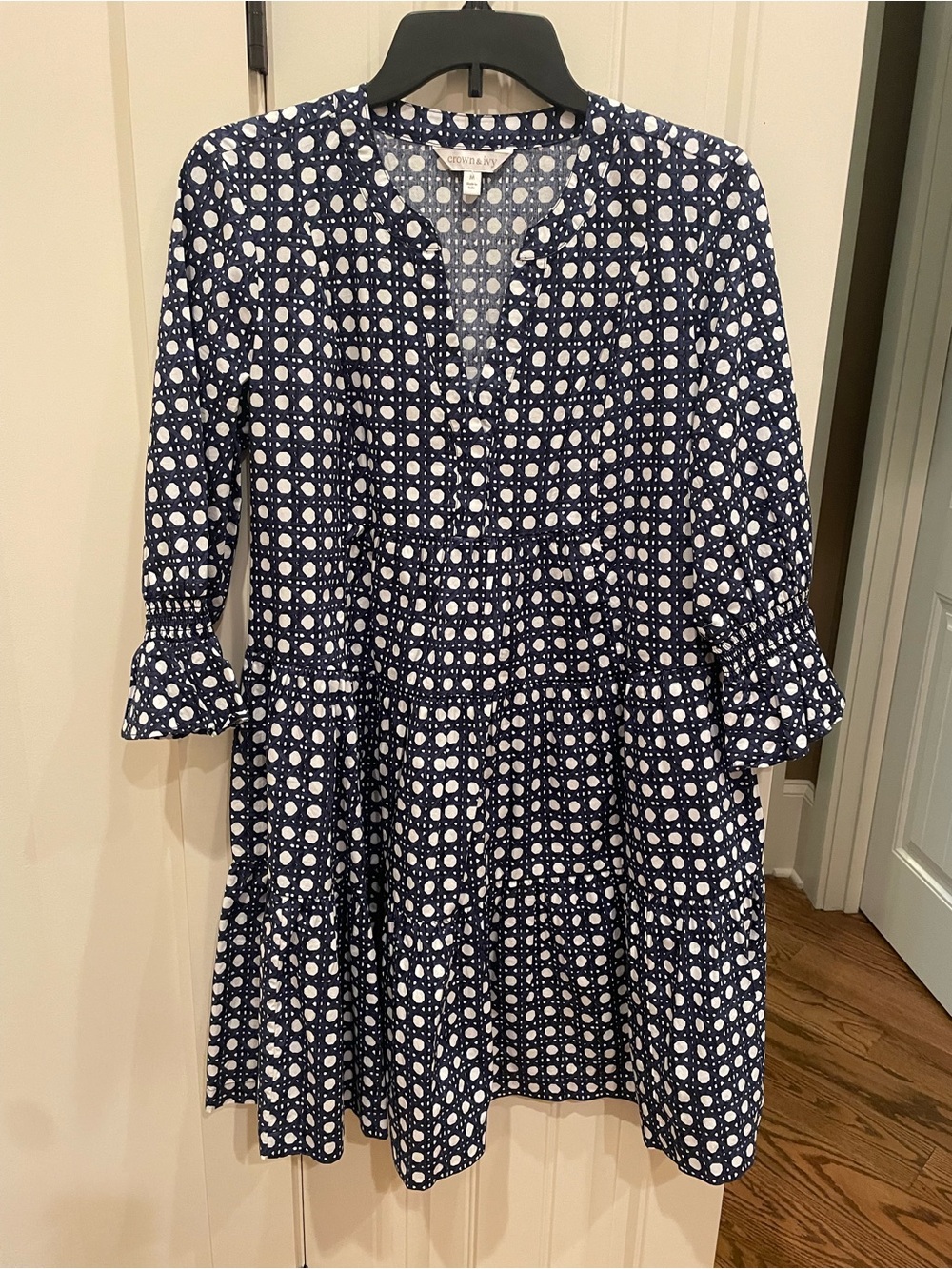Crown and ivy Navy White Dot Tiered Girls' Dress